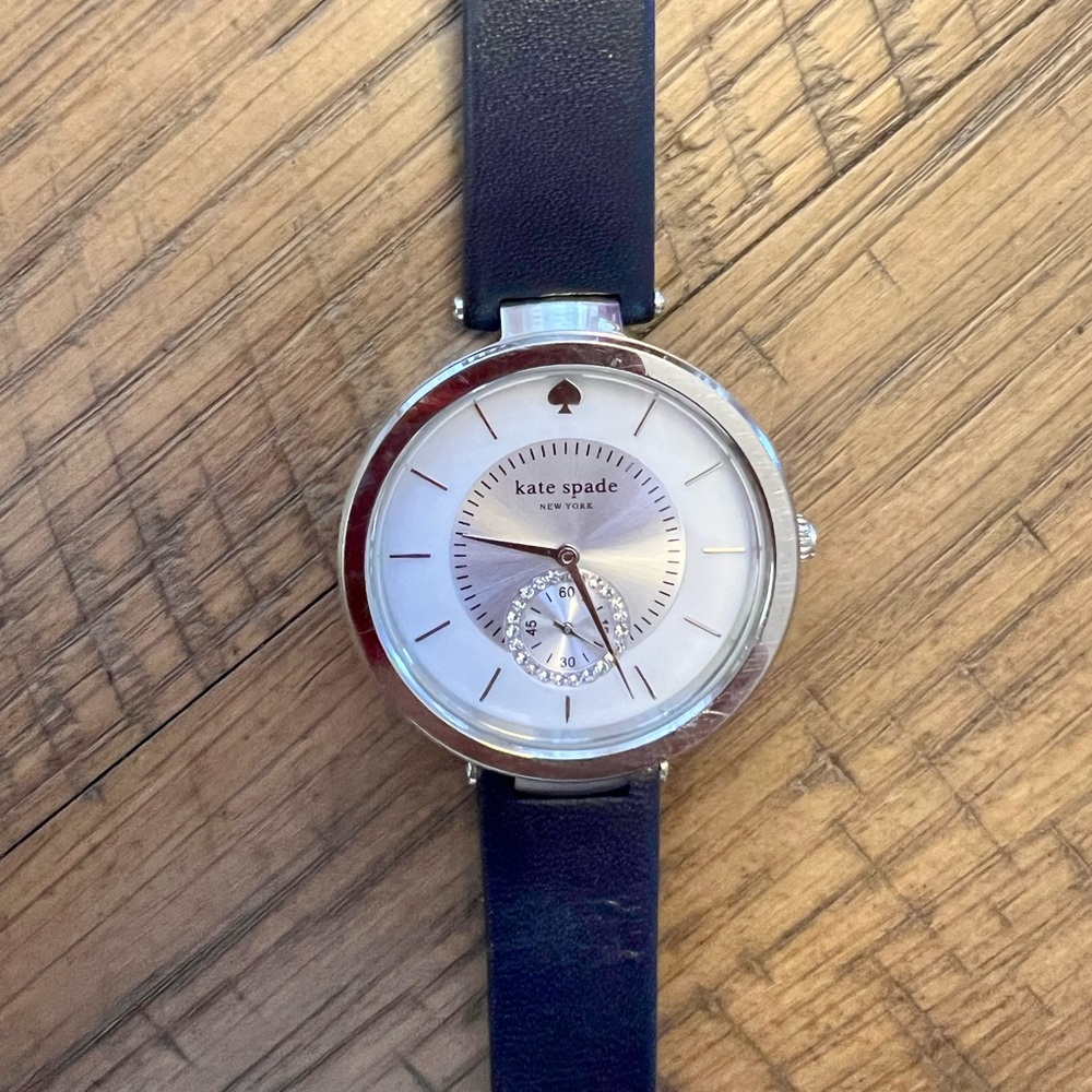 Kate Spade Silver Dial Watch with Navy Blue Strap